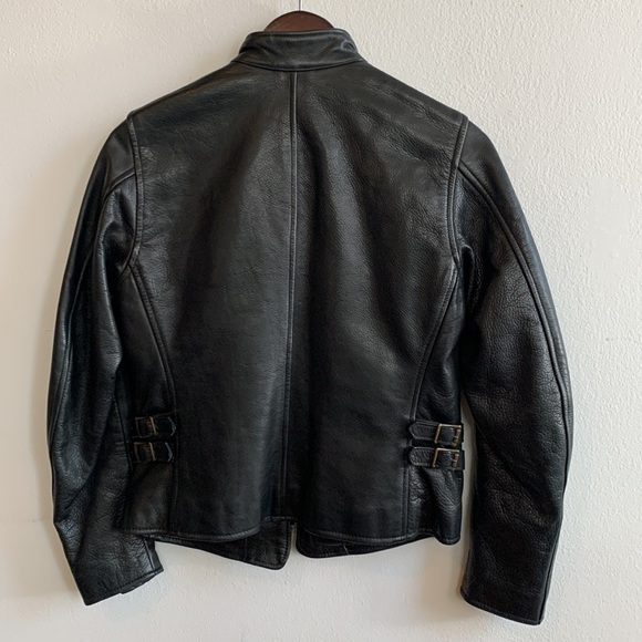 Heavy Cowhide Black Leather 4-pkt Moto Jacket with Brass Hardware - Picture 1 of 15